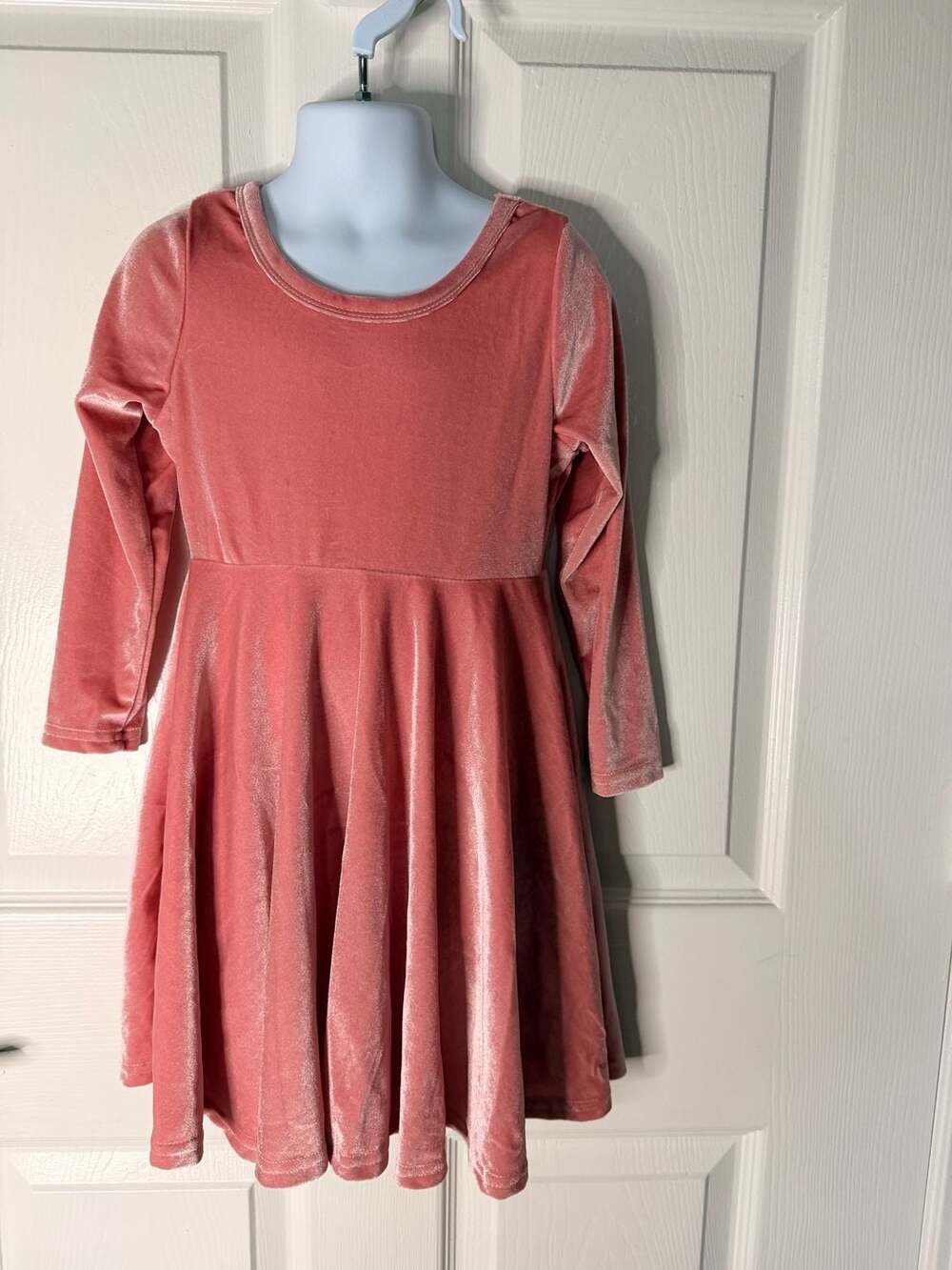 Toddler Girls Pink Long Sleeve Velvet Twirl Skater Dress Size 4-5T